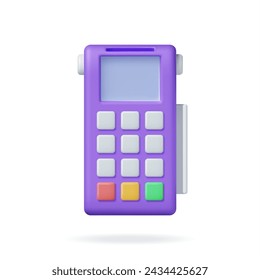 3D Payment Terminal Isolated. Render Modern POS Bank Payment Device. Payment NFC Keypad Machine. Credit Debit Card Reader. Contactless Payment Transaction Vector illustration