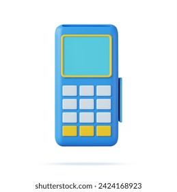 3D Payment Terminal. Render Modern POS Bank Payment Device. Payment NFC Keypad Machine. Credit Debit Card Reader. Contactless Payment Transaction. 3d rendering. Vector illustration