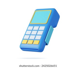 3D Payment Terminal. Render Modern POS Bank Payment Device. Payment NFC Keypad Machine. Credit Debit Card Reader. Contactless Payment Transaction. 3d rendering. Vector illustration