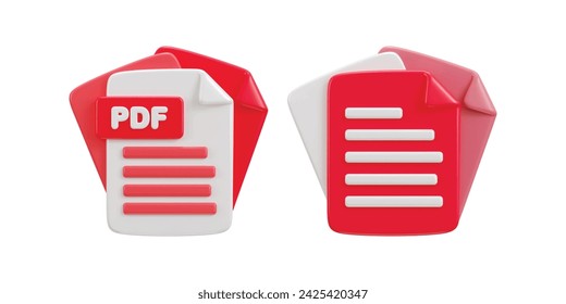 3d pdf document icon vector illustration set