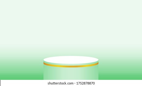 3d pedestal cylinder circle green soft for cosmetics showcase, podium circle stage green pastel soft color, platform 1 step for advertising copy space, one podium round for product display, vector