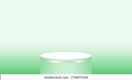 3d pedestal cylinder circle green soft for cosmetics showcase, podium circle stage green pastel soft color, platform 1 step for advertising copy space, one podium round for product display, vector