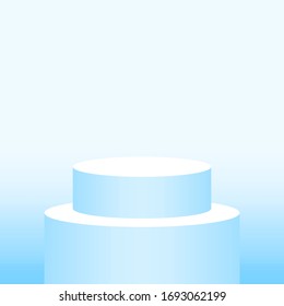 3d pedestal cylinder circle soft blue for cosmetics showcase, podium circle stage blue pastel soft color, platform 1 step for advertising copy space, one podium round for product display, vector