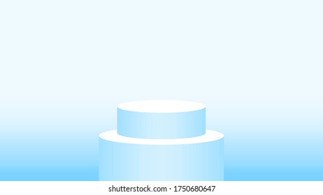3d pedestal cylinder circle soft blue for cosmetics showcase, podium circle stage blue pastel soft color, platform 1 step for advertising copy space, one podium round for product display, vector