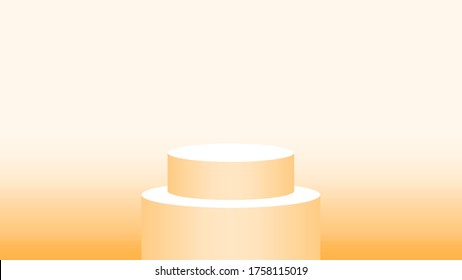 3d pedestal cylinder circle soft orange for cosmetics showcase, podium circle stage orange pastel soft color, platform 1 step for advertising copy space, one podium round for product display, vector