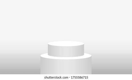 3d pedestal cylinder circle white grey for cosmetics showcase, podium circle stage pastel white color, platform 1 step for advertising copy space, one podium round for product display, vector