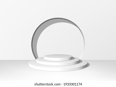 3d Pedestal Or Podium With Round Steps On Stage And Minimalistic White Background