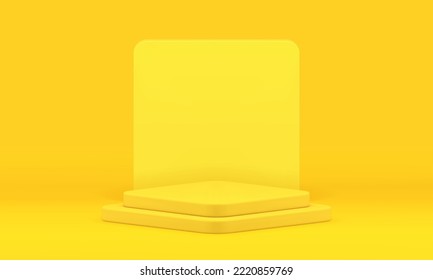 3d pedestal promo foundation yellow geometric studio background minimalist platform realistic vector illustration. Podium display advertising rendering premium level stairs stage showcase design