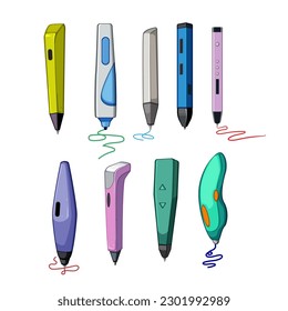 3d pen set cartoon. sign business, office document, render write, symbol object 3d pen sign. isolated symbol vector illustration