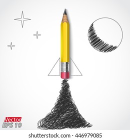 3d pencil as drown rocket / vector illustration eps10