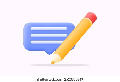 3d pencil and speech bubble icon, symbolizing communication, writing, and content creation comment, vector illustration