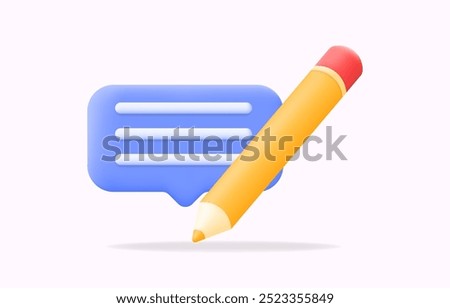 3d pencil and speech bubble icon, symbolizing communication, writing, and content creation comment, vector illustration