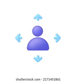 3D people and arrow isolated on white background. People focus icon. Can be used for many purposes. Trendy and modern vector in 3d style
