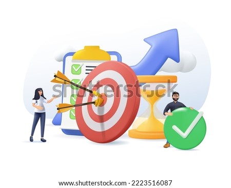 3D people developing self control system isolated 3D render vector illustration. Business success. Metaphor of target and goal achievement for productive work. Time management and development concept