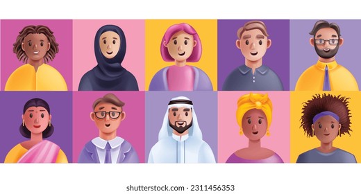 3D people diverse avatar, vector multicultural inclusion group, cartoon happy equal community. Man woman character, representation business team, professional teamwork communication. People avatar 