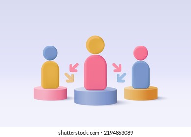 3D People Icon In Team Leader Symbol Of Teamwork. Problem-solving, Business Challenge In Leadership Connection To People, Partnership 3d Concept. 3d Teamwork Idea Icon Vector Render Illustration