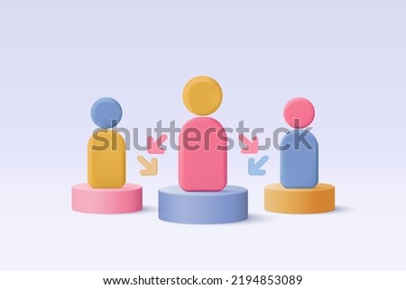 3D people icon in team leader symbol of teamwork. Problem-solving, business challenge in leadership connection to people, partnership 3d concept. 3d teamwork idea icon vector render illustration