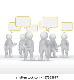 3D People With Speech Bubbles - On White Background. Vector Illustration, Graphic Design. For Web, Websites, Print Material, Template 