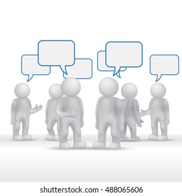 3D People With Speech Bubbles - On White Background. Vector Illustration, Graphic Design. For Web, Websites, Print Material, Template