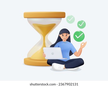 3D people successfully organizing their tasks and appointments. Woman with efficient and effective time management and multitasking at work. 3D cartoon vector illustration