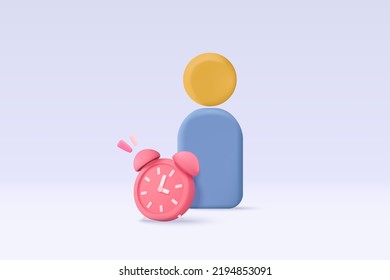 3D people in team leader symbol and clock alarm. Problem-solving in time, business challenge in leadership connection to people, partnership concept. 3d teamwork idea icon vector render illustration