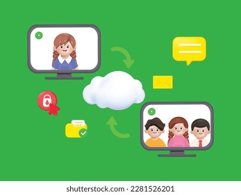 3d People Virtual Conference Video call communication. Calling phone contact id. Social media platform. 3d vector cartoon people design.