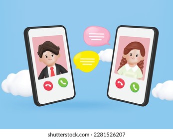 3d People Virtual Conference Video call communication. Calling phone contact id. Social media platform. 3d vector cartoon people design.