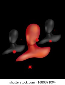 3D people's silhouettes and bacterias around. Vector illustration