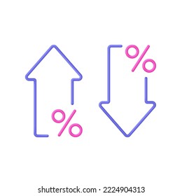 3D Percent and arrow icon. Percentage with arrow up and down. Interest rate, finance, banking, credit and money sphere concept. Trendy and modern vector in 3d style.