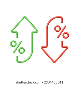 3D Percent and arrow icon. Percentage with arrow up and down. Interest rate, finance, banking, credit and money sphere concept. Trendy and modern vector in 3d style.