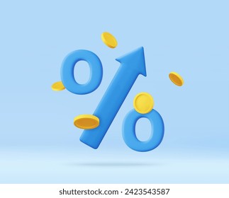 3d percent up arrow symbol icon. Growth concept, market analysis, investment or interest rate for a deposit. 3d rendering. Vector illustration