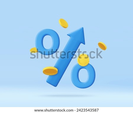 3d percent up arrow symbol icon. Growth concept, market analysis, investment or interest rate for a deposit. 3d rendering. Vector illustration