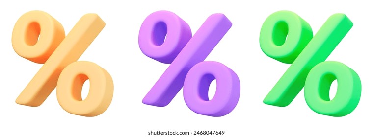 3d percent discount yellow, purple and green color on isolated background. Voucher gift. Stock vector illustration