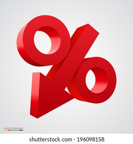 3D percent icon with arrow in the middle. Vector illustration