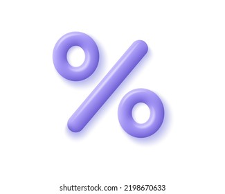 3d percent symbol icon. Render percent sign for discount offer, sale, promotion, online shopping and percentage concept. 3d vector cartoon minimal illustration