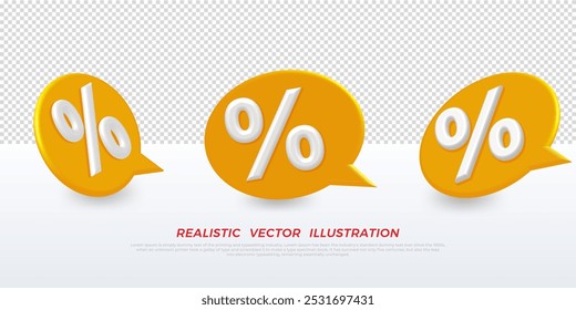 3d percent tags with bubble speech design for special offer promotion. illustration isolated on transparent background