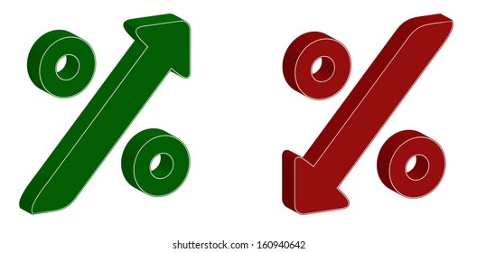3D percentage symbol with up and down arrow