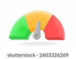 3d performance meter with green, yellow, and red zones. SEO, credit score tracking, risk assessment, and analytic. vector illustration