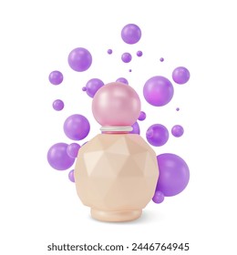 Estilo de diseño de dibujos animados de la botella de perfume 3d aislado sobre un fondo blanco. Ilustración vectorial del concepto de fragancia