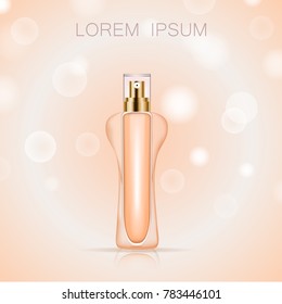 3D perfume bottle isolated on background.For web site,poster,placard,commercial ads,template package and banner.Useful for cosmetic product,advert,marketing and promotion materials.Vector illustration