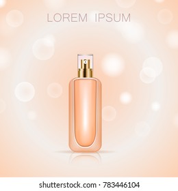 3D perfume bottle isolated on background.For web site,poster,placard,commercial ads,template package and banner.Useful for cosmetic product,advert,marketing and promotion materials.Vector illustration