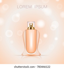 3D perfume bottle isolated on background.For web site,poster,placard,commercial ads,template package and banner.Useful for cosmetic product,advert,marketing and promotion materials.Vector illustration