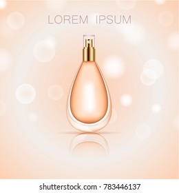 3D perfume bottle isolated on background.For web site,poster,placard,commercial ads,template package and banner.Useful for cosmetic product,advert,marketing and promotion materials.Vector illustration