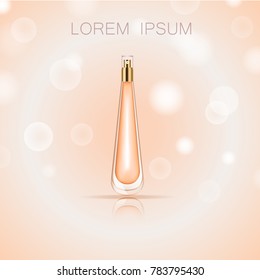 3D perfume bottle isolated on background.For web site,poster,placard,commercial ads,template package and banner.Useful for cosmetic product,advert,marketing and promotion materials.Vector illustration