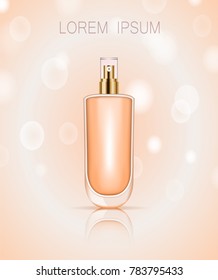 3D perfume bottle isolated on background.For web site,poster,placard,commercial ads,template package and banner.Useful for cosmetic product,advert,marketing and promotion materials.Vector illustration