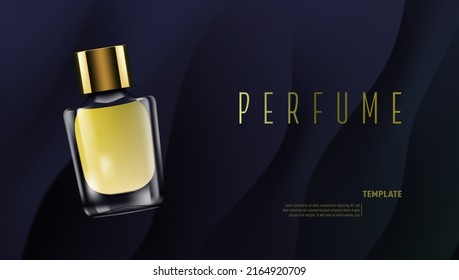 3D Perfume Glass Bottle On Black Silk Background. EPS10 Vector