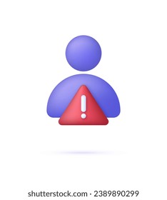 3D Person and Exclamation mark. Account warning error icon. Trendy and modern vector in 3d style.