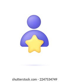 3D Person with star. Consumer or customer feedback score, satisfaction level and criticism concept. Online feedback, survey or review concept. Trendy and modern vector in 3d style.