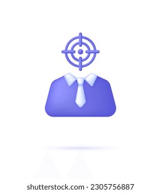 3D Personal targeting icon. Personal targeting symbol for web design. Target customers, audience reach, sales generation. Goal sign. Trendy and modern vector in 3d style.