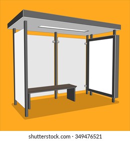 3D Perspective Bus Stop. Isolated Bus Shelter With Citylight For Your Ad. Vector Illustration